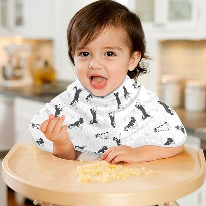 Qinllo 2 Pack Muslin Burp Cloths Husky Dogs White Cotton Baby Burp Cloths Extra Absorbent and Soft Thick Burping Cloth for Newborn Babies Boys Girls 22x11 Inch