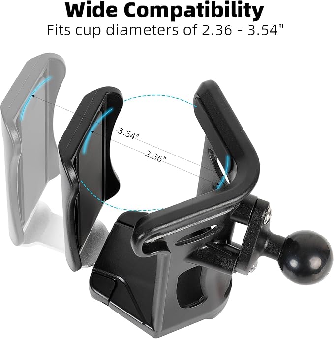 Motorcycle Cup Holder, Upgraded Adjustable Angle Drink Holder for Large Water Bottles (2.36" to 3.54" Dia), Universal Water Bottle Holder for Bike Scooter Boat Stroller Golf Push Cart Wheelchair