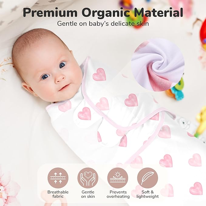 Mama Cheetah Preemie Swaddle Sack, Organic Swaddling Sleep Sacks for Preemies, Swaddle Blanket Wrap, Easy Swaddles for Premature Baby Girl 4-7 lbs, Newborn Essentials, 3-Pack, Cotton, Love You