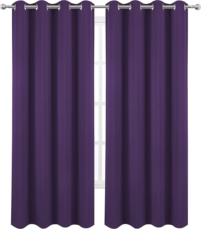 LEMOMO 100% Blackout Curtains 52 x 95 Inch/Purple Curtains 2 Panels with Black Lining Room Darkening Thermal Insulated Bedroom Curtains