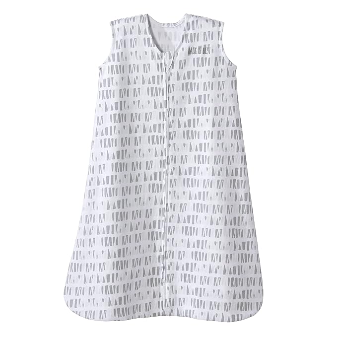 HALO SleepSack, 100% Cotton Wearable Blanket, Swaddle Transition Sleeping Bag, TOG 0.5, Squares and Triangles, Grey, Large, 12-18 Months