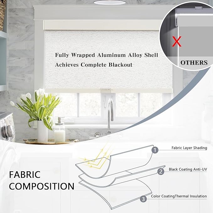 AOSKY Blackout Roller Shades Cordless Blinds for Windows, Free-Stop Shades with Valance, Thermal Insulated Fabric, UV Protection, Blinds for Home and Office (78" W x 72" H, Linen Beige