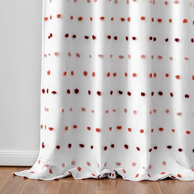 MEETSKY 100% Blackout Curtains for Girls Bedroom 95 Inch Long Light Blocking Thermal Curtains for Living Room 2 Panels Room Darkening Grommet Double Layer Drapes with Red Pom Pom 52W x 95L