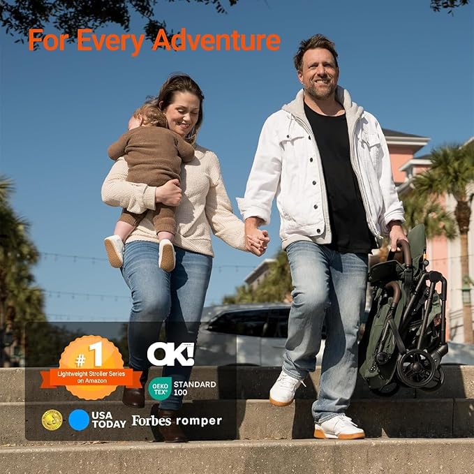 MAMAZING Lightweight Baby Travel Stroller with Carbon Fiber Frame, Compact & Airplane-Friendly, One-Handed Folding Design, 11.6 lbs, Perfect for Toddlers, Organizer & Cushion Included, Green