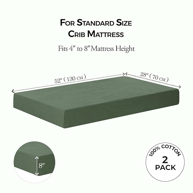 Dreamology Muslin Crib Sheets, 2 Pack, 100% Cotton Crib Sheet Fitted, for Girls, Boys, Green Crib Sheets for Standard Crib, 52x28 Crib Mattress Sheets, Standard Crib Sheets | Green and Light Green