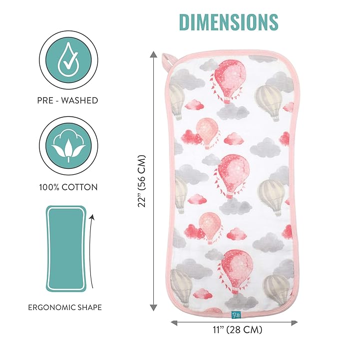 Featherhead™ 5-Pack Muslin Burp Cloths for Baby Girl Large 22" X 11" - Ultra Soft & Extra Absorbent Cotton Terry Backing (Garden Floral)