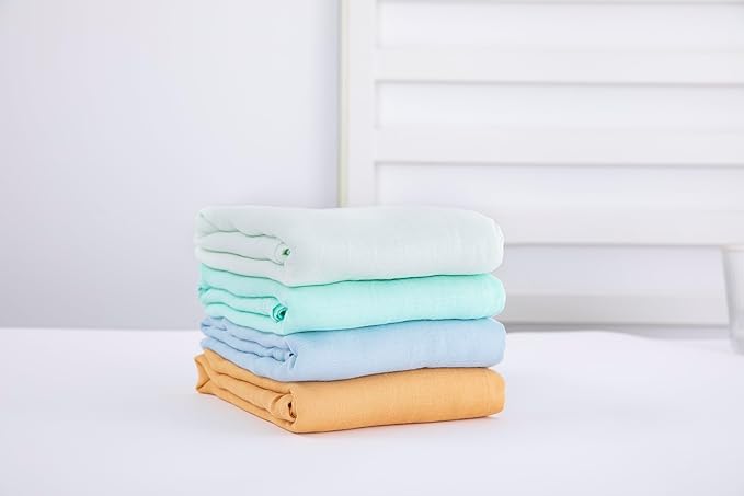 Muslin Swaddle Blankets for Baby Boys and Girls, 4-Pack Breathable and Skin-Friendly Receiving Blanket Wrap, Baby Essentials, Registry & Gift, 47 x 47 inches (Solid Serenity Sky)