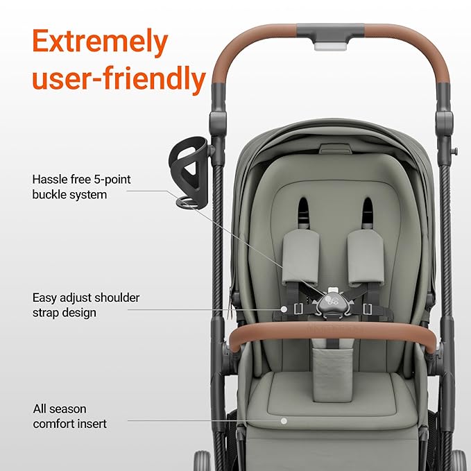 MAMAZING Air Lux Baby Stroller, Carbon Fiber Frame Only 15.8lbs, Compact Fold Toddler Stroller with Reversible All-Season Seat, Included UPF 50+ Canopy, Large Storage Basket, Magnetic Buckle Harness