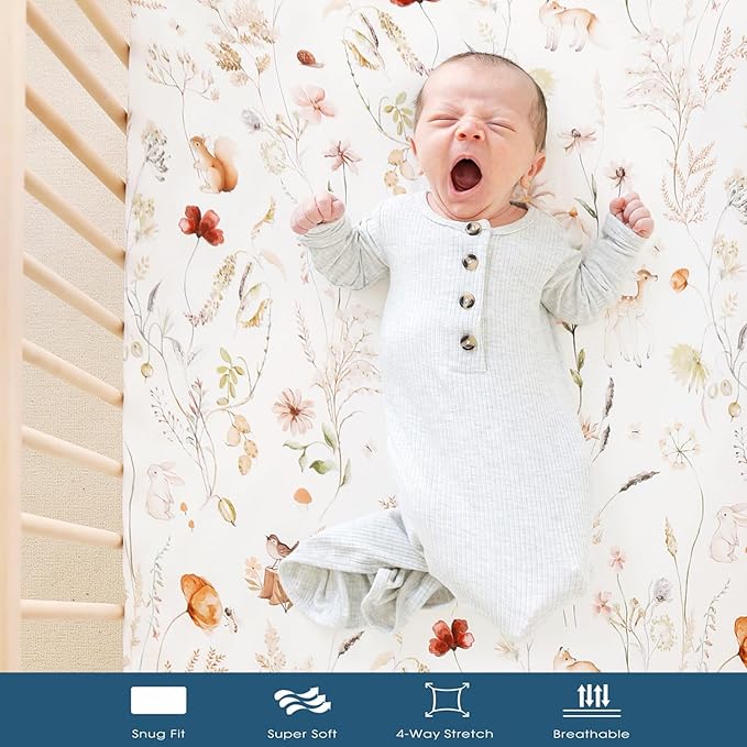 GRSSDER Stretch Ultra Soft Jersey Knit Fitted Crib Sheets Set 2 Pack, Universal Fit All Standard Crib Mattress Pads Safe and Snug, Crib Fitted Sheet with Deep Pocket, Original Design for Baby