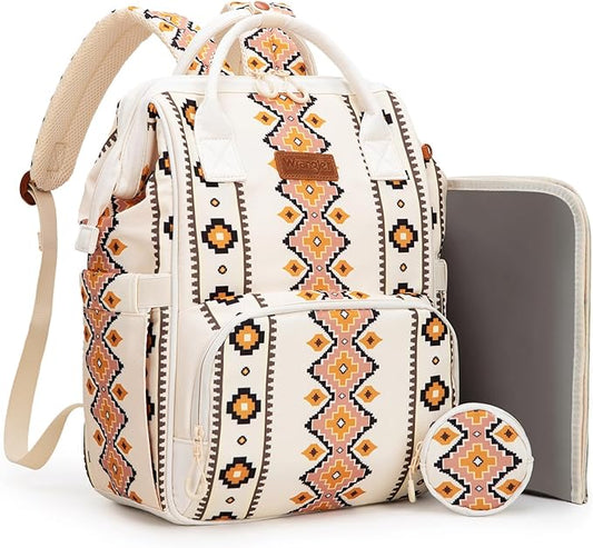 Montana West Wrangler Diaper Bag Backpack Aztec Travel Backpack Purses Western Multi-Function Baby Bags for Mom with Waterproof Insulated Pockets