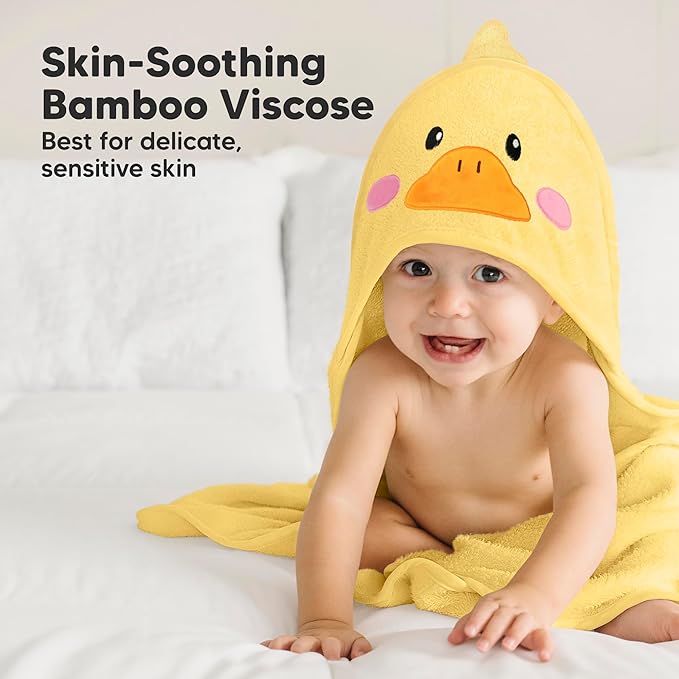 KeaBabies Hooded Baby Towel for Newborn - Viscose Derived from Bamboo Large Baby Bath Towels with Hood for Boys, Girls, Toddler, Extra Absorbent & Soft Newborn Bath Essentials(Duck, Regular)