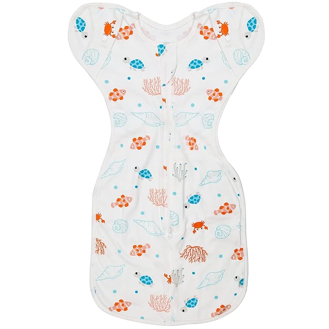 Baby Transitional Swaddle Sleep Sack - Swaddles for Newborns, Cuff Removable Arms Up Design, Free Wearable Blankets with 2-Way Zipper, Underwater World (3-6 Month)