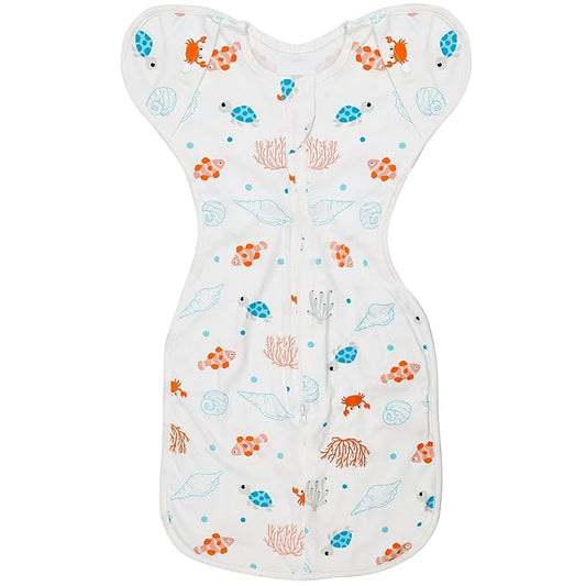 Baby Transitional Swaddle Sleep Sack - Swaddles for Newborns, Cuff Removable Arms Up Design, Free Wearable Blankets with 2-Way Zipper, Underwater World (3-6 Month)