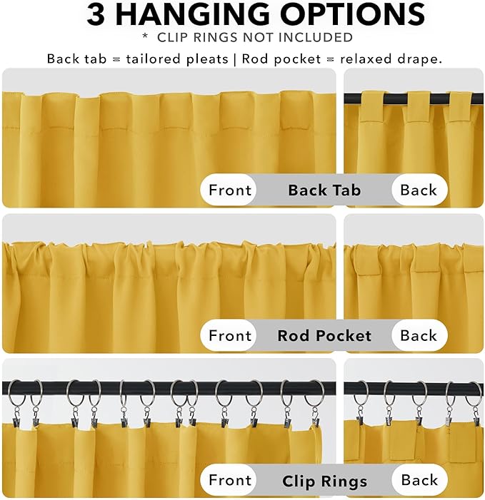 Deconovo Room Darkening Curtains Back Tab and Rod Pocket Curtains Thermal Insulated Blackout Curtains for Bedroom 52Wx72L Inch Mellow Yellow Set of 2