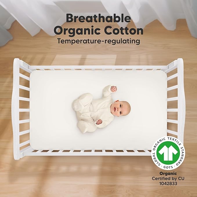 KeaBabies 2-Pack Organic Crib Sheets for Boys, Girls - 52x28 Fitted Crib Mattress Sheet Neutral, Breathable Jersey Cotton Cover for Baby Bed, Toddler Mattress, Soft & Cute Prints (Soft White)