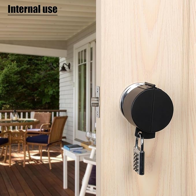 Round Door Handle Locking Device, Door Handle Lock Cover, (with Combination Padlock) Blocks Keyhole Entry and Disables Handle, Doubles as Outdoor Faucet Lock (Black)