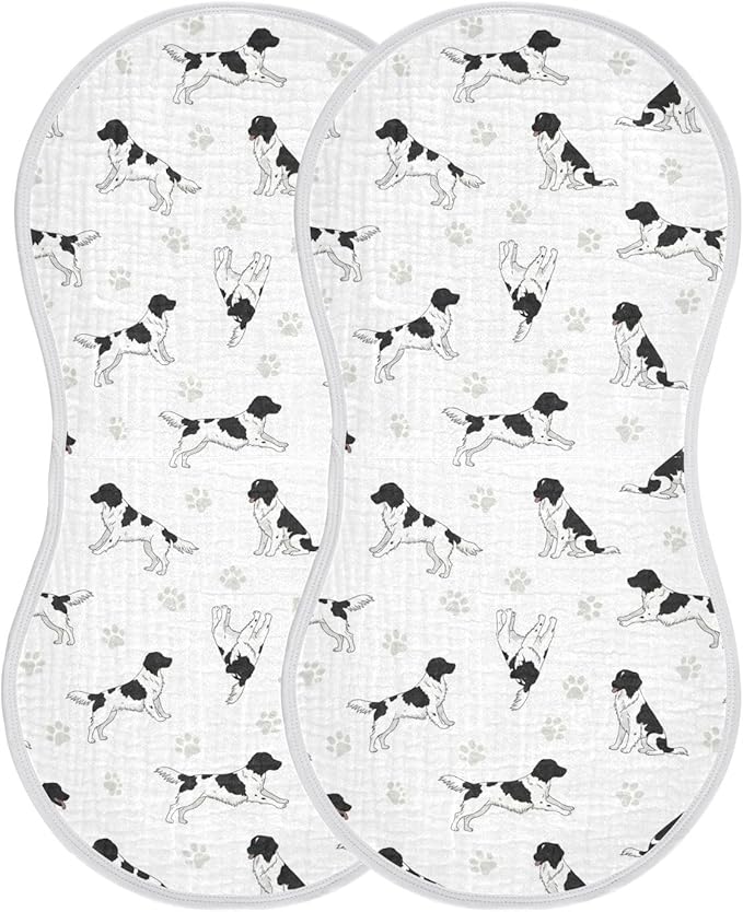 Qinllo 2 Pack Muslin Burp Cloths Stabyhoun Dogs White Cotton Baby Burp Cloths Soft Burping Cloth Absorbent Spit Up Rags for Newborn Baby Boys Girls 22x11 Inch