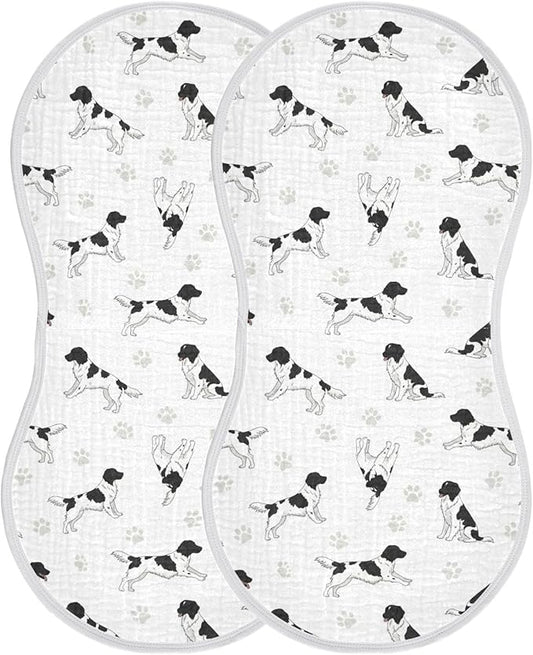 Qinllo 2 Pack Muslin Burp Cloths Stabyhoun Dogs White Cotton Baby Burp Cloths Soft Burping Cloth Absorbent Spit Up Rags for Newborn Baby Boys Girls 22x11 Inch