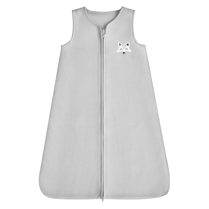 DaysU Micro Fleece Baby Sleep Sack 12-18 Months, 1.0 TOG Baby Sleeveless Wearable Blanket with 2-Way Zipper, Sleeping Bag for Baby Unisex, 1 Pack, Light Grey Fox
