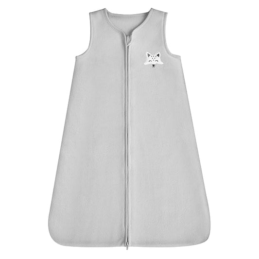 DaysU Micro Fleece Baby Sleep Sack 12-18 Months, 1.0 TOG Baby Sleeveless Wearable Blanket with 2-Way Zipper, Sleeping Bag for Baby Unisex, 1 Pack, Light Grey Fox