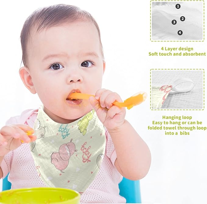 vvfelixl Cotton Cute Hippo Baby Muslin Washcloths Soft Face Towel for Newborns, 11.8 X 11.8 Inch, 5 Pack Beige