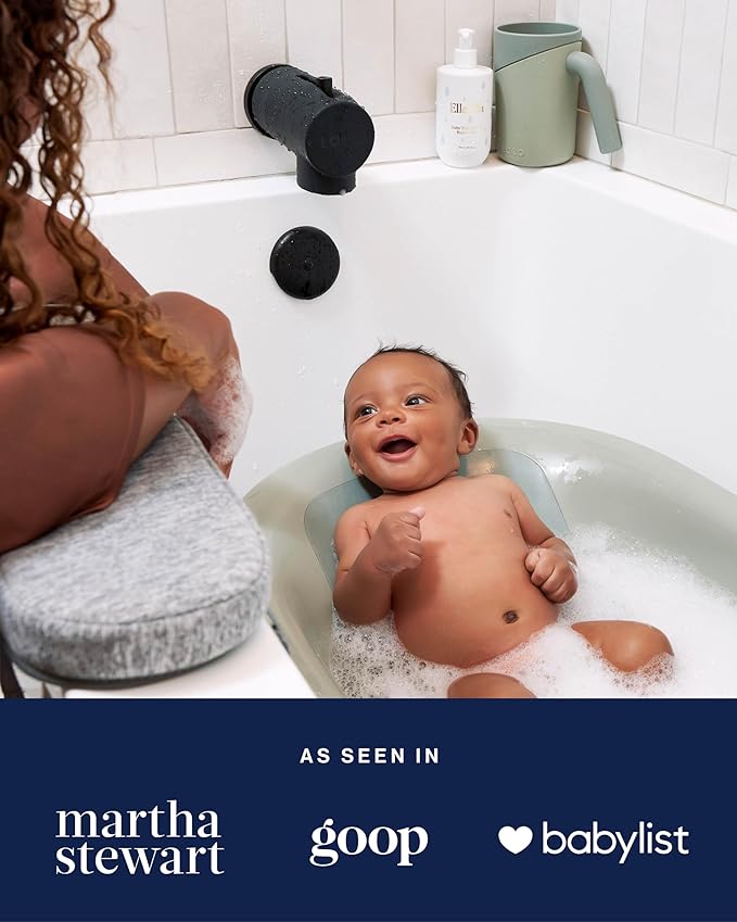 Lalo Bathtime Starter Kit - Modern Baby Bathtub, Rinse Cup & Spout Cover Bundle, Safe & Clean Design for Newborns, Minimalist Design, Easy to Clean, 25.3 x 18 x 7.7 in, 10 lb - Coconut