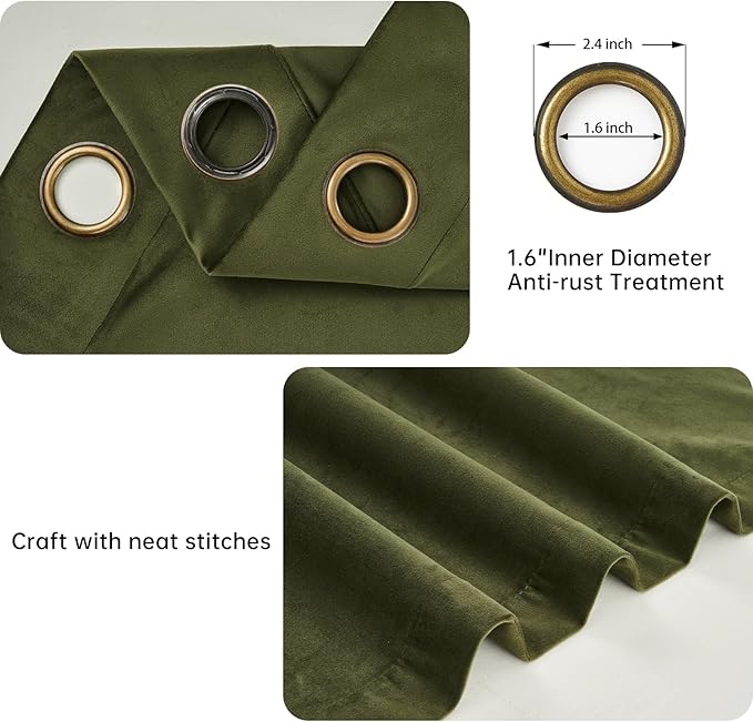 Topfinel 94 Inches Length Custom Blackout Curtains,Soft Velvet Olive Green Room Darkening Soundproof Curtains,Modern Decorative Thick Elegant Tan Curtains 52" X 94" for Living Room 2 Panels