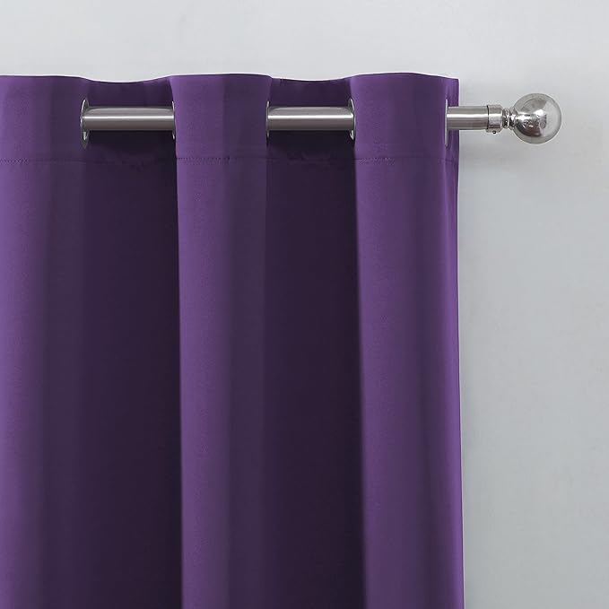 LEMOMO 100% Blackout Curtains 52 x 95 Inch/Purple Curtains 2 Panels with Black Lining Room Darkening Thermal Insulated Bedroom Curtains