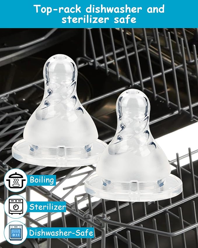 Silicone Nipple for Dr. Brown’s Natural Flow Level 1 Narrow Baby Bottle, Slow Flow, 0m+, 6 Count