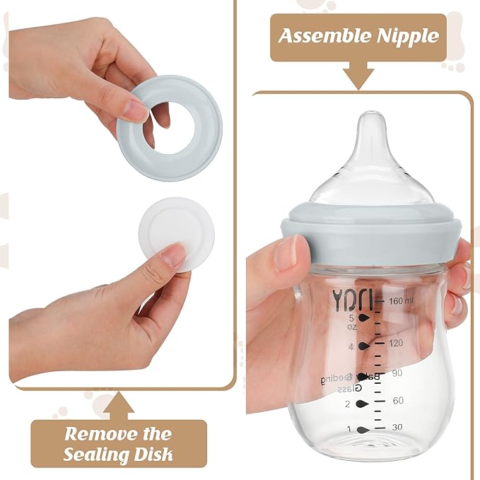 yanyoyo Glass Breastmilk Storage Bottles, 5.4oz Wide Neck Breast Milk Containers, BPA-Free, Lead-Free, Fits Breast Pumps and Nipples, 4 Pack