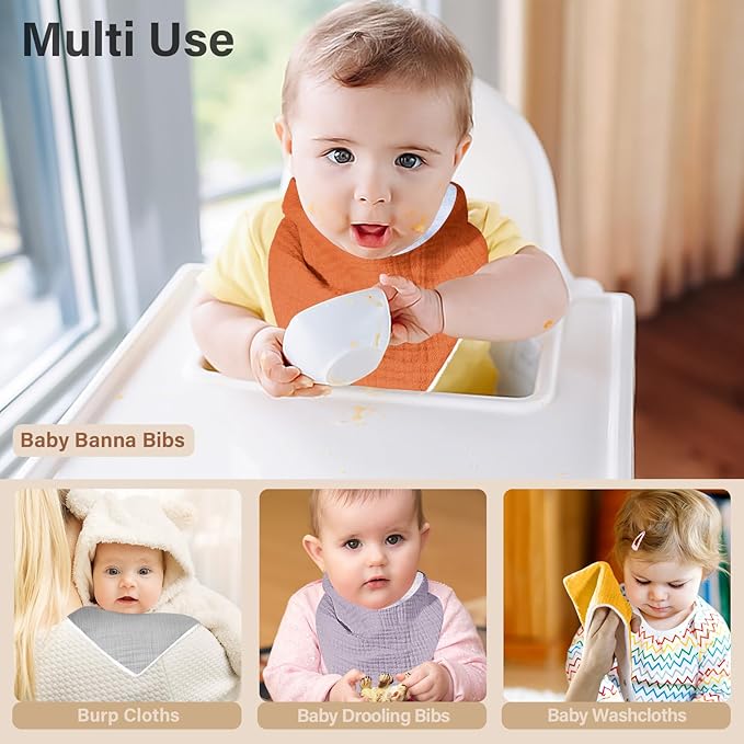 NISXABEBE Muslin Baby Bibs,Soft Triangular Baby Bandana Drool Bibs for Baby Boy Girl,Solid Colors Bib for Drooling Teething