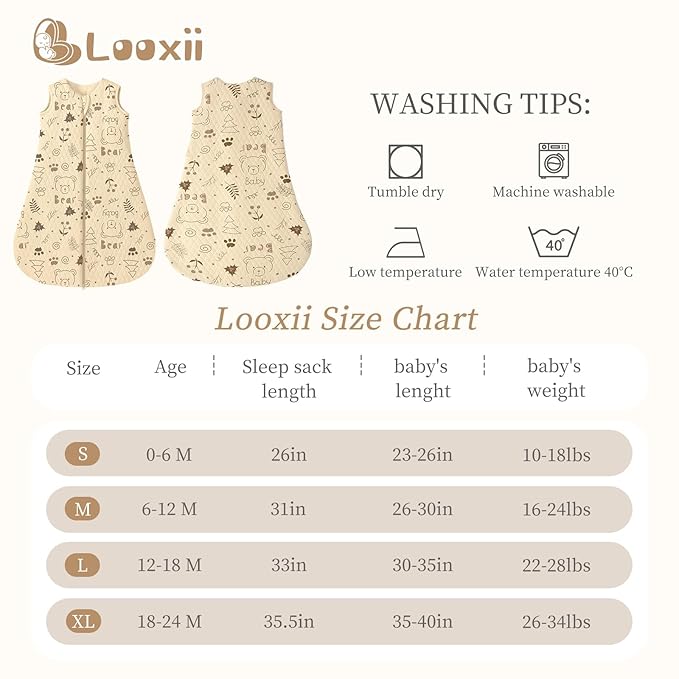 Looxii Baby Wearable Blanket Sleep Sack 18-24 Months 2.5 TOG Cotton Quilted Toddler Sleeping Sack 2-Way Zipper Warm for Winter