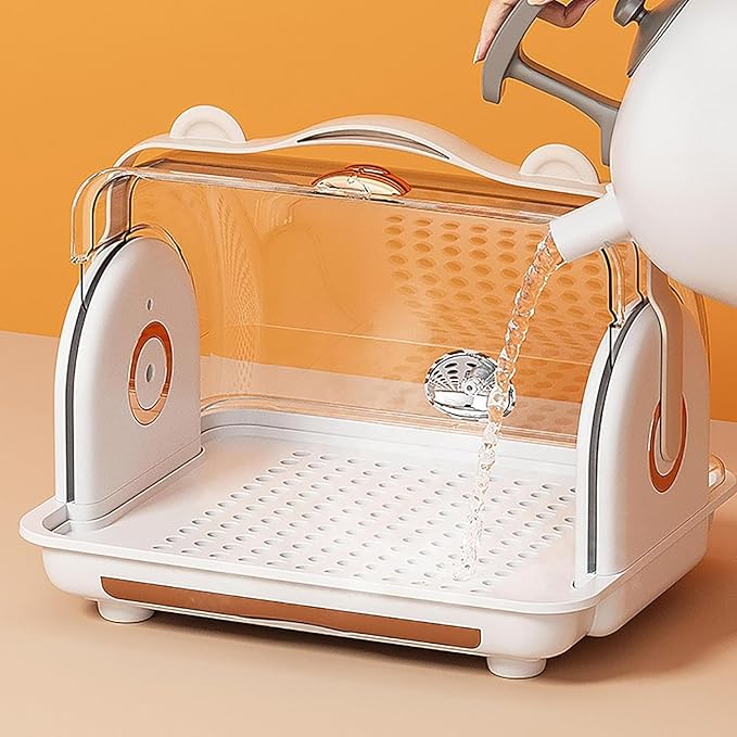 Nollapo Baby Bottle Drying Rack Storage with 3 Brush, Nursing Bottle Storage Box Organizer with Cover, Portable Kitchen Cabinet Organizer, Durable countertop Dryer (Orange)