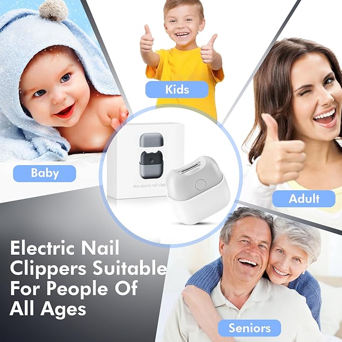Electric Nail Clipper with Light, Automatic Nail Clipper Rechargeable with 2 Speeds and Nail Chip Storage for Babies, Children, Adults, Caregivers and Seniors