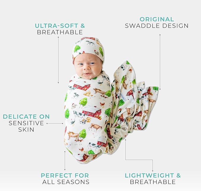 Posh Peanut Swaddle Blanket & Headband Set – Viscose from Bamboo Stretchy Baby Swaddle for Newborn Girls, Receiving Blanket or Nursing Cover
