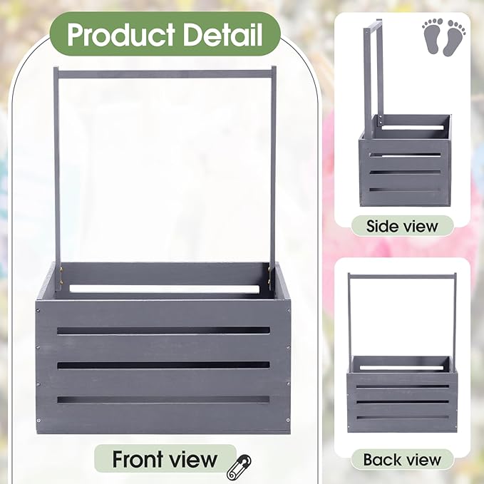 Barydat Wooden Baby Shower Crate Closet, Baby Basket with Handle, Personalized Basket Gifts, Easy Assembly Baskets for Newborn Boy Girl Welcome Gift for New Mom Parents(Gray)