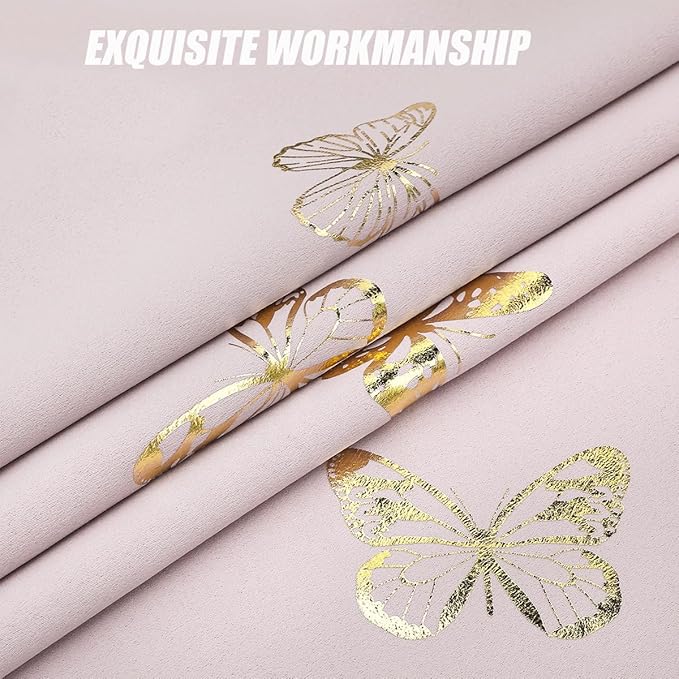 Jubilantex Lavender Pink Butterfly Blackout Curtains 2 Panels 54" Length for Baby Girls Nursery Bedroom Metallic Floral Print Room Darkening Drapes Grommet Window Treatment for Living Room