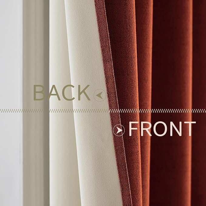 MIULEE Linen Curtains Soild 100% Blackout Thermal Insulated Burnt Orange Fall Curtains Grommet Room Darkening Curtains & Drapes for Living Room Bedroom Nursery 42 x 90,Rust Terracotta (2 Panels)