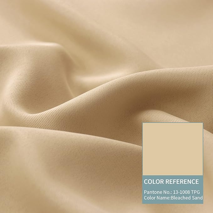 BGment Thermal Insulated 100% Blackout Curtains for Bedroom with Black Liner, Double Layer Full Room Darkening Noise Reducing Grommet Curtain (60 x 84 Inch, Beige, 2 Panels)