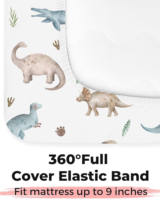 Crib Sheets for Boys and Girls, 2 Pack Fitted Baby Sheets for Standard Toddler Mattress 28" x 52", Soft Breathable Jersey Knit Baby Bedding (Dino Pals)