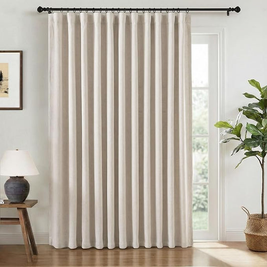 INOVADAY 100% Blackout Curtains for Bedroom, Black Out Curtains 90 Inch Long, Clip Rings Linen Blackout Drapes, Thermal Insulated Room Darkening for Living Room, 1 Panel - Beige,W102xL90