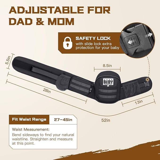 Dinictis Baby Hip Carrier, Ergonomic Waist Carrier with Hip Seat for Newborn to Toddler (Up to 45 lbs), Adjustable Wide Waistband, Molle Webbing & Multiple Pockets, Black