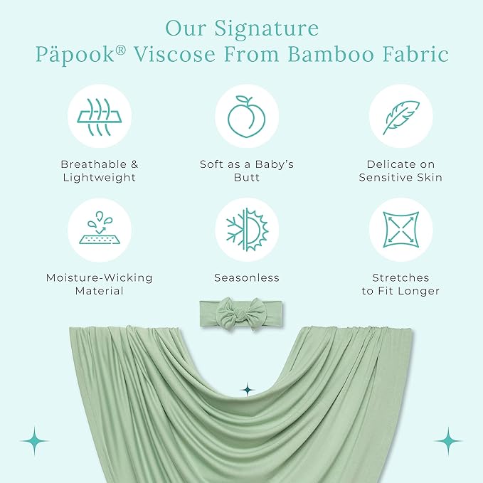 Posh Peanut Swaddle Blanket & Headband Set – Viscose from Bamboo Stretchy Baby Swaddle for Newborn Girls, Receiving Blanket or Nursing Cover (Sage)