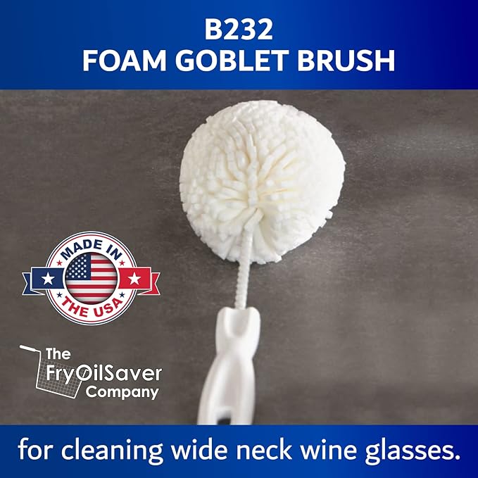 Foam Goblet Wine Glass Cleaner Brush - Foam Wine Glass Brush Cleaner - Non-Scratch & Soft Bristles for Wide Neck Glasses - Dishwasher Safe - For Home, Hotel, Restaurant, Bar - by FryOilSaver Co. B232C