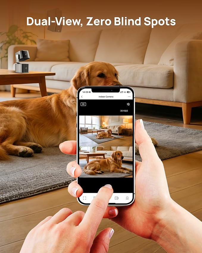 Dual Lens Security Indoor Camera 5G/2.4G WiFi, 2K+2K Pet Smart Camera with Pan Tilt for Home, Baby Monitor, AI Tracking, Motion Detection, Color Night Vision, 2-Way Talk, No Dead Zone, 355° View