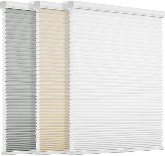 Changshade Cordless Light Filtering Shades Cellular Blinds for Indoor Windows Doors, Honeycomb Pull Down 1.5" Cell for Bedroom, Bathroom, Nursey, Beige, Shade Size 32.5 Inch Width, 72 Inch Height
