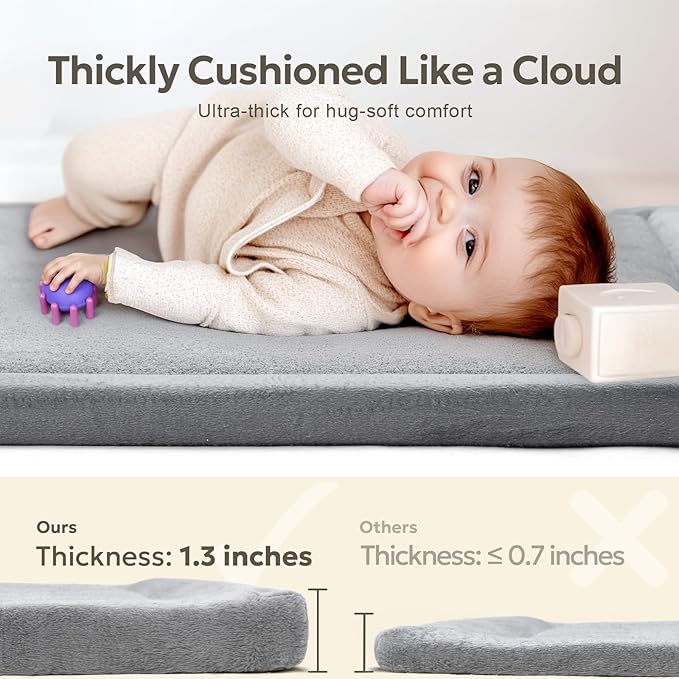 Mallify Ultra Soft 1.3" Thick Baby Play Mat for Floor, Large Velvet 71"x59" Playpen Mat, Baby-Safe & Non-Slip Tummy Time Mat, Crawling Mat for Babies, Toddlers, Infants, Kids, Easy Care, Gray