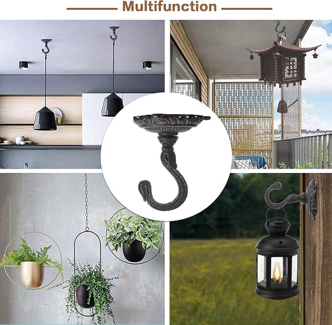 Sungmor Heavy Duty Cast Iron Ceiling Hooks - 2PC Black, 3.5x3.9Inch Decorative Plant Hangers, Indoor Outdoor Swag Hooks for Hanging Plants, Planters, Wind Chimes, Lanterns