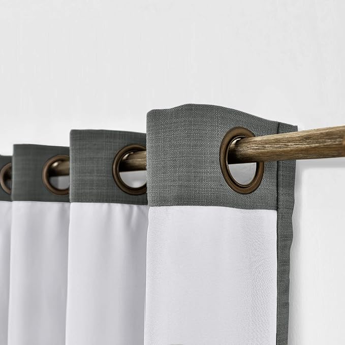 ChadMade 50W x 63L Inch Carbon Grey Faux Linen Curtain Drapes with Blackout Lining, Room Darkening Antique Bronze Grommet Curtain for Sliding Glass Door Patio Door Living Room (1 Panel)