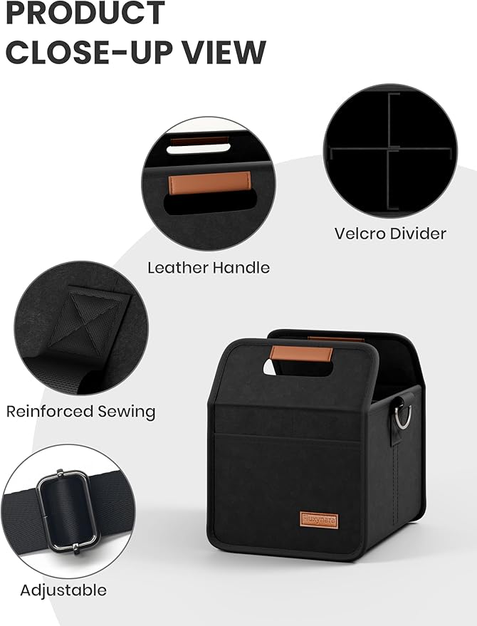 Fluxynara 4-Cup Reusable Felt Drink Carrier with Handle and Adjustable Shoulder Strap, Drink Holder for Car, Multi-Cup Drink Carrier Bag for Delivery, Travel, Picnics (Black)